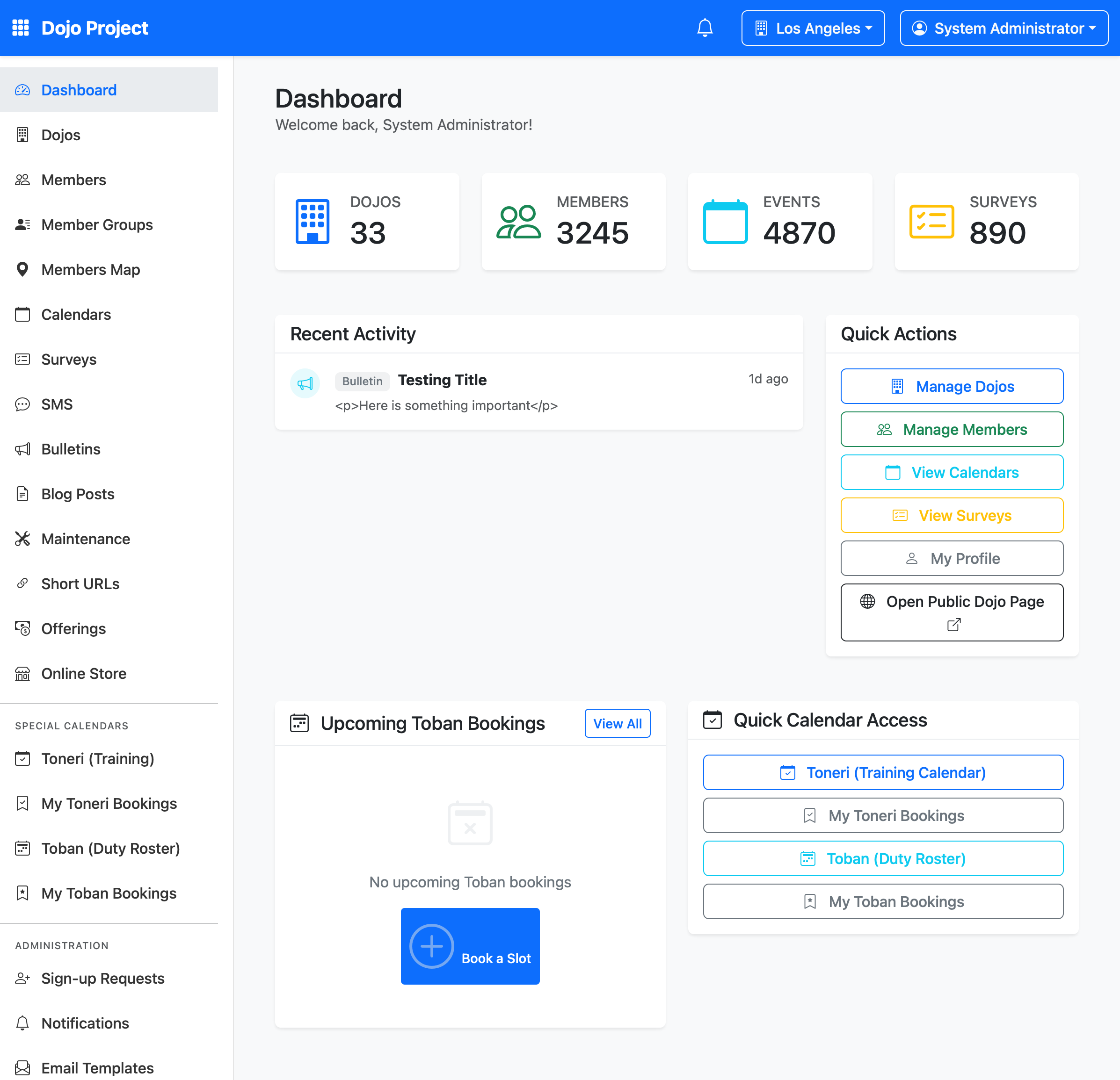 DojoProject dojo management software dashboard